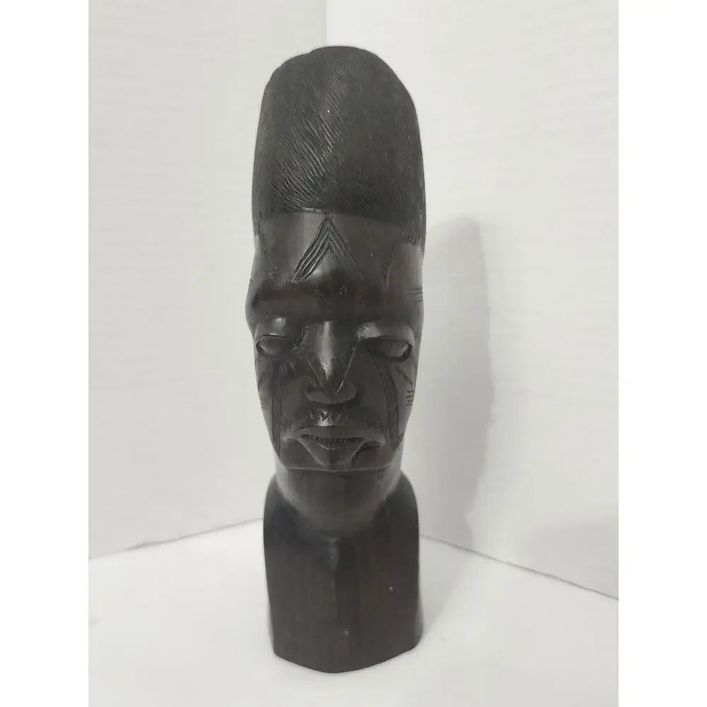 African Makonde Hand Carved Ebony Wood Head Bust Sculpture